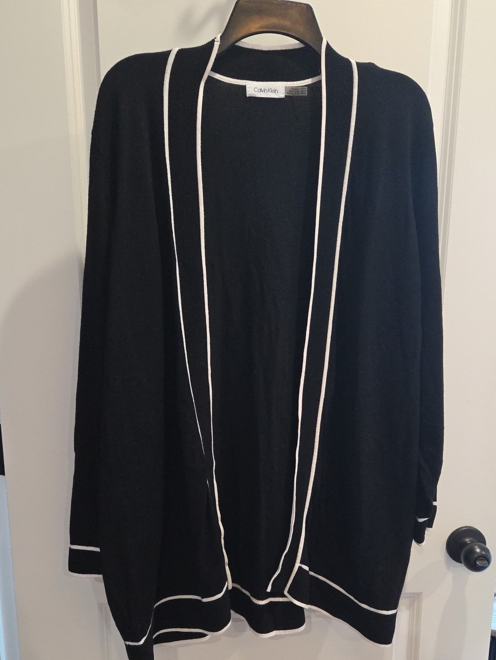 Calvin Klein Black Cardigan with White Piping